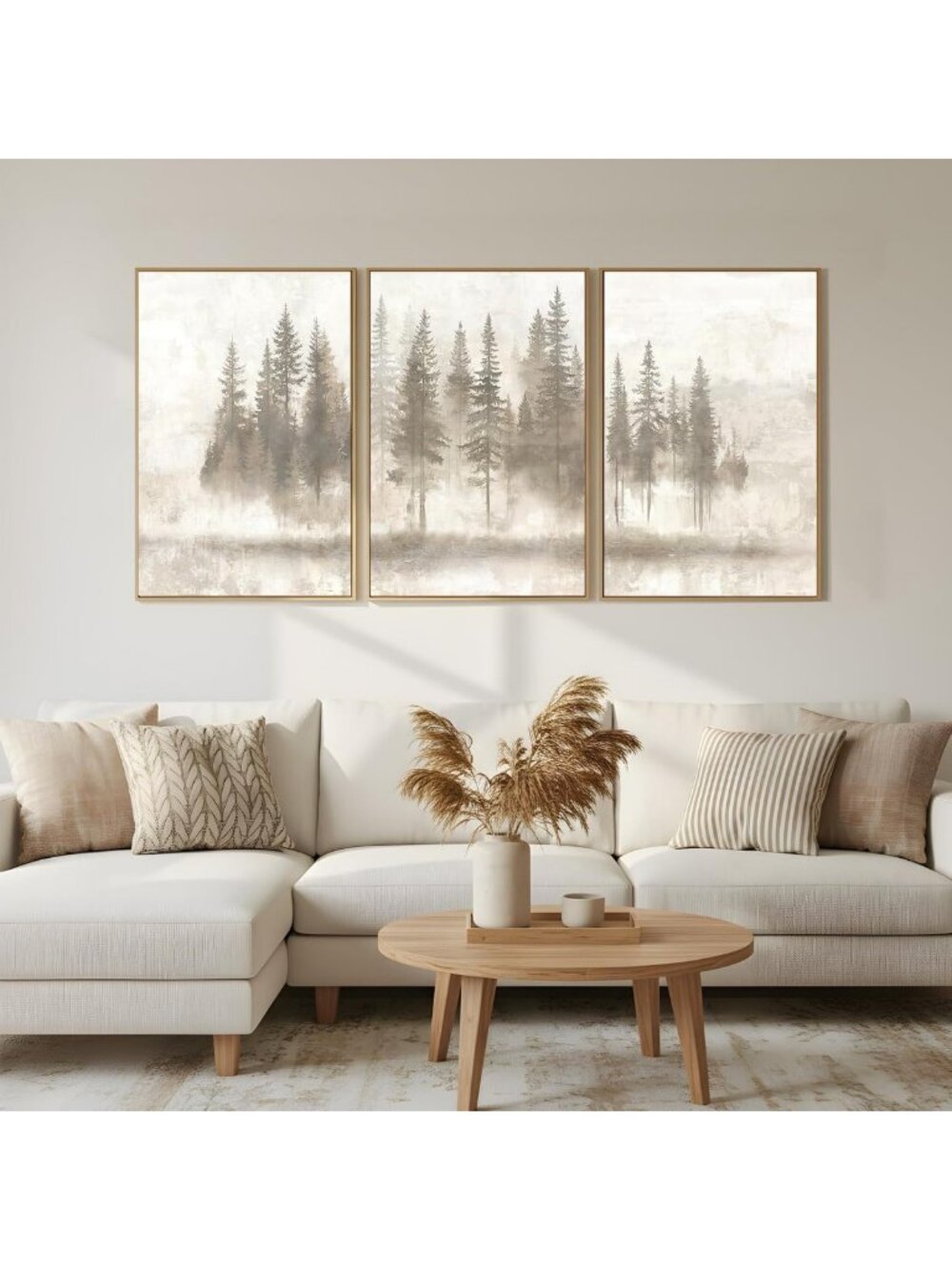 Neutral Abstract Nordic Pine Forest Landscape Wall Art - 16"x24"x3, Home Decor